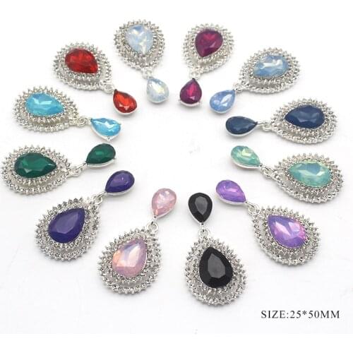 New Fashion 25*50MM 5pcs/Lot Drop-shaped Rhinestone Alloy of Sewing Buttons DIY Clothing Accessory Decoration Craft Supplies