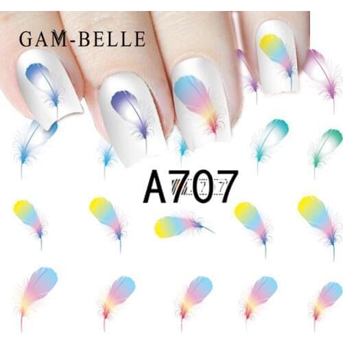 GAM-BELLE 1 Sheet Nail Sticker Water Transfer Feather Designs Nail Art Decorations Colorful Nail Decal Tattoo Manicure Tools