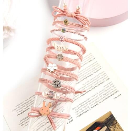 Fashion Women Hair Accessories Geometry Simple Hair Tie Set Elastic Hair Band Colorful Rubber Pearl Hair Ties For Women