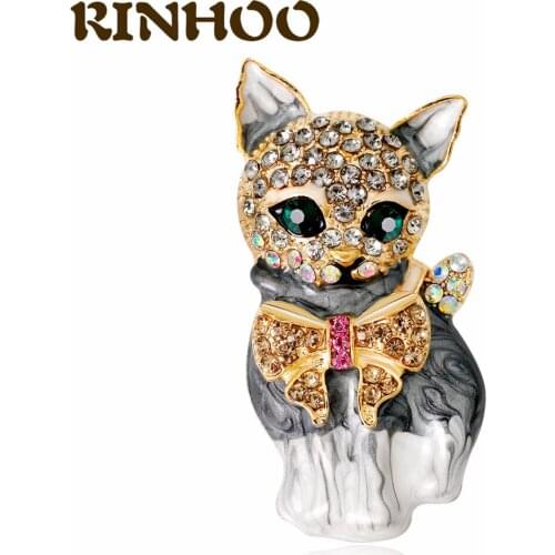 RINHOO Vivid Cute Bow Dog Brooches For Women Luxury Rhinestone Animal Design Brooch Pin New Fashion High Quality Jewelry Gift
