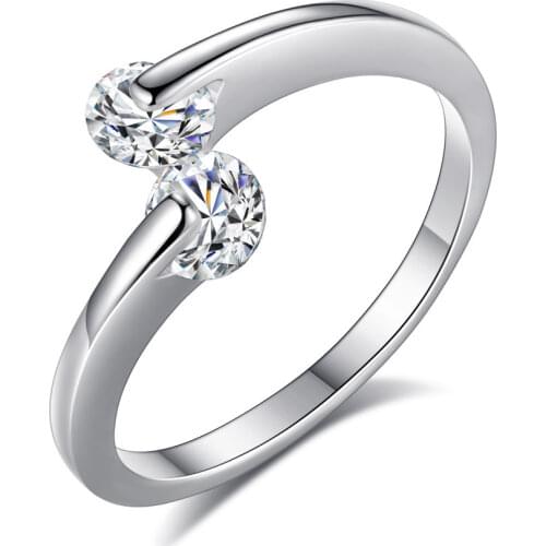 925 Sterling Silver Delicate Simple Twin Zircon Promise Anniversary Engagement Rings For Fashion Women Gift Jewelry S-R41