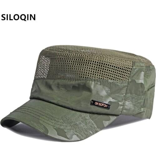 SILOQIN Snapback Cap NEW Summer Mens Breathable Mesh Cap Army Military Hats Adjustable Size Camouflage Sports Cap Men Flat Cap