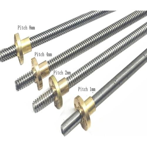 CNC 3D Printer THSL-300-8D Trapezoidal Rod T8 Lead Screw Thread 8mm Lead1mm Length100mm200mm300mm400mm500mm600mm with Brass Nut