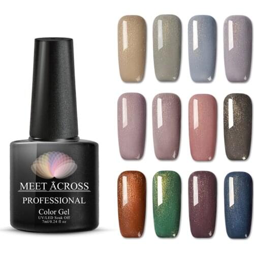 MEET ACROSS 7ml Glitter UV Gel Nail Polish Glitter Sequins Soak Off UV Gel Varnish Colorful Nail Gel Polish DIY Nail Art Polish