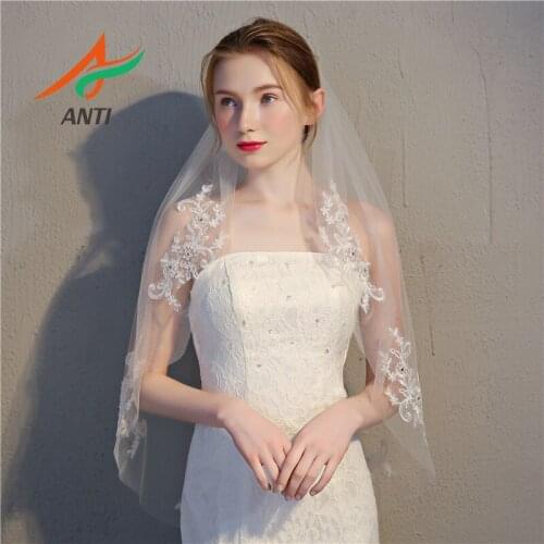 ANTI New Arrival Crystal Lace Edge White Ivory Cathedral Wedding Veil Long Bridal Veil Cheap Wedding Accessories Veu de Noiva