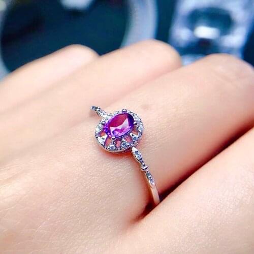 VVS Grade Amethyst Ring for Young Girl 4mm*5mm Natural Amethyst Silver Ring 925 Silver Crystal Ring