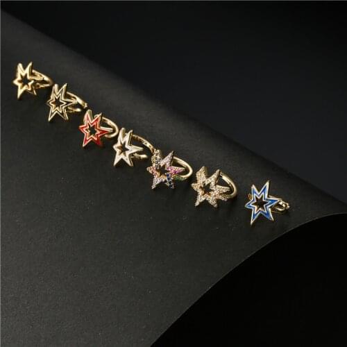WTLTC 1pcs Metal Small Star Ear Clip Earrings for Women Punk Stylish CZ Stone Non Pierced Earrings Custom Cuff Earrings Fashion