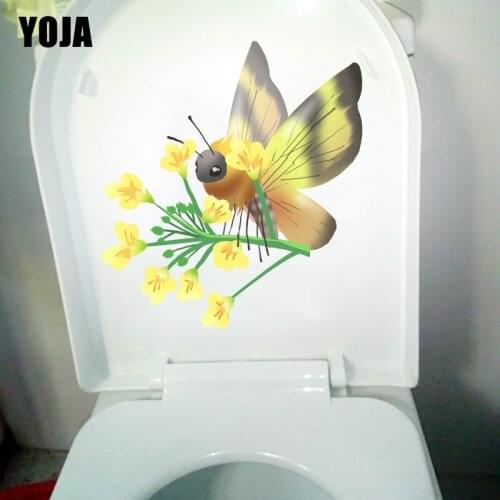 YOJA 20.8X22.3CM Rape Flower Bee Cartoon Wall Sticker Home Room Decoration Cute Animal WC Toilet Decal T1-2334