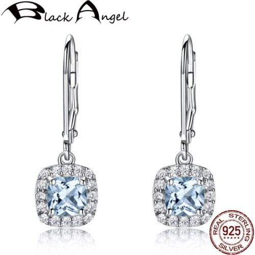 925 Sterling Silver Clip Earrings For Women Aquamarine Blue Topaz Earrings Christmas Wedding Gift Fine Jewelry