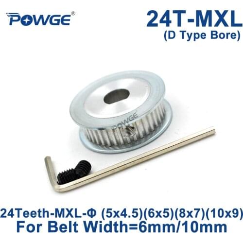 POWGE Inch Trapezoid 24 Teeth MXL Timing pulley D type Bore 5x4.5/6x5/8x7mm for width 6/10mm MXL Synchronous Belt 24T 24Teeth