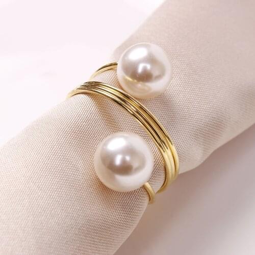 1PC Metal Gold Silver Napkin Buckle Pearl Napkin Ring Holder Hotel Wedding Party Table Decoration Hot New