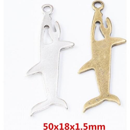 15 pieces of retro metal zinc alloy shark pendant for DIY handmade jewelry necklace making 7528
