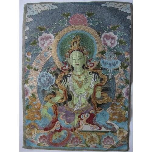 23.6"tibetan Nepal silk embroidered thangka tibet buddha Green tara
