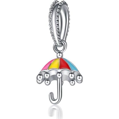 5PCS New Silver Plated Metal Enamel Rainbow Umbrella Pendant Charm For Jewelry Making Women Snake Bracelets & Necklaces Gift
