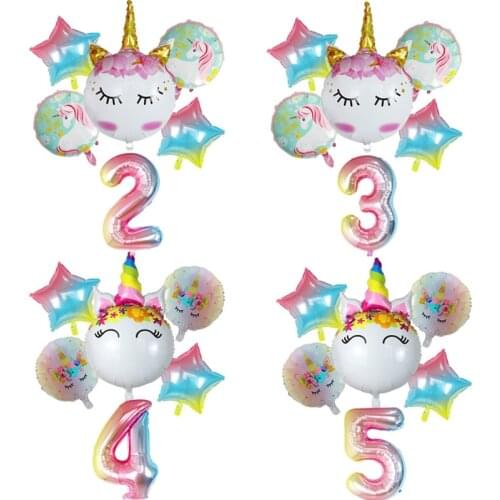 6pcs Rainbow Unicorn Balloon 30 Inch Number Foil Balloons 1st Kids Unicorn Theme Birthday Party Decorations Baby Shower Globos