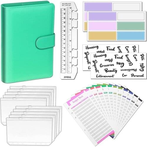 A6 PU Leather Budget Binder Notebook Planner 6 Ring Money Organizer 10 Cash Envelopes 12 Budget Sheets For Saving Money