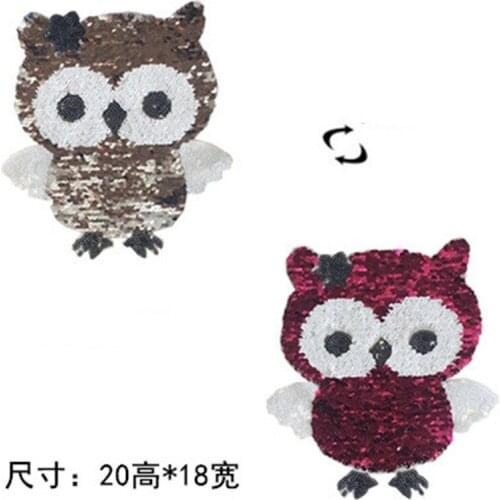 Clothing Accessories Cutie Owl Sequins Embroidery Applique Sew On Patch DIY Embroidered Bling Bird double-faced Reversible