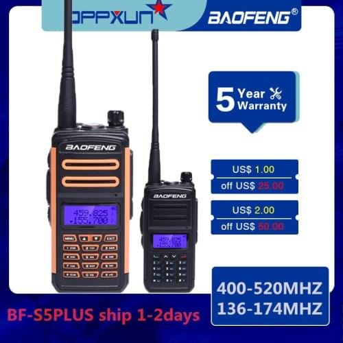 Baofeng S5Plus waterproof walkie talkie Vhf 136-174MHz Uhf 400-470MHz BFS5Plus Portable Ham CB Two Way Radio Better than UV5R 82