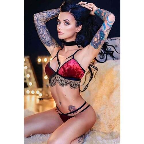 Merry See Velvet Bra Panties Suit Red