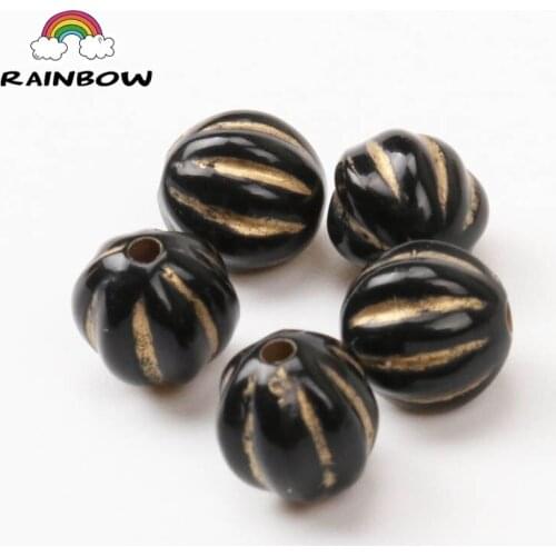 Wholesale Black Color With Gold Line Acrylic Material Round Shape Spacer Ball Beads For Jewelry DIY Fishing 8mm 100pcs