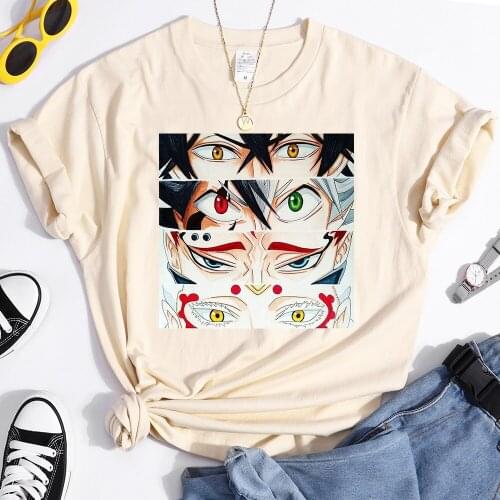 Black Clover Anime Retro Printed Woman T-shirt Hip Hop Casual T-shirt Travering Cool Clothing Anime Big Size Womens T-shirts