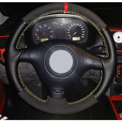 Black Suede Leather Car Steering Wheel Cover for Volkswagen VW Golf 4 Mk4 1998-2004 Passat B5 1996-2005 Polo 1999-2002 Seat Leon