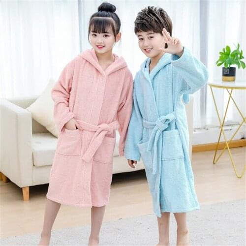Childrens kimono robe Japanese pajamas snap robes hooded baby yukata thickened autumn winter long sleepwear absorbent pijamas