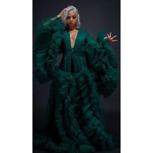 Elegant Green BBridal Tulle Dresses Custom Made Photography Overlay Tulle Robes Women Maternity Robe Plus Size