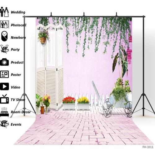 Newborn Indoor Pink Brick Wall Studio Photography Background Flowers Leaves Baby Shower Children Portrait Party Photo Backdrops