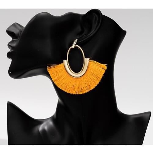 Women statement vintage bohemian silk thread orange fringe tassel earrings