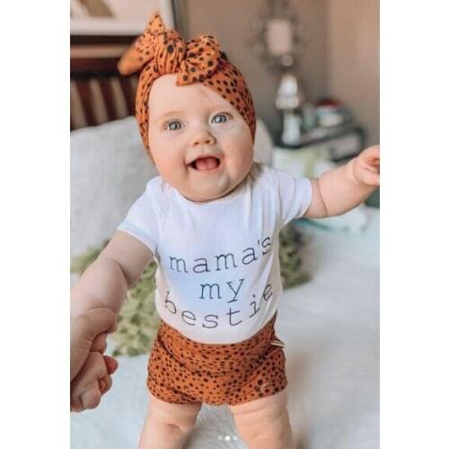 3Pcs Baby Girls Outfit, Summer Short Sleeve Round Collar Letter Romper + Dot Printing Shorts + Bow Headwear Set