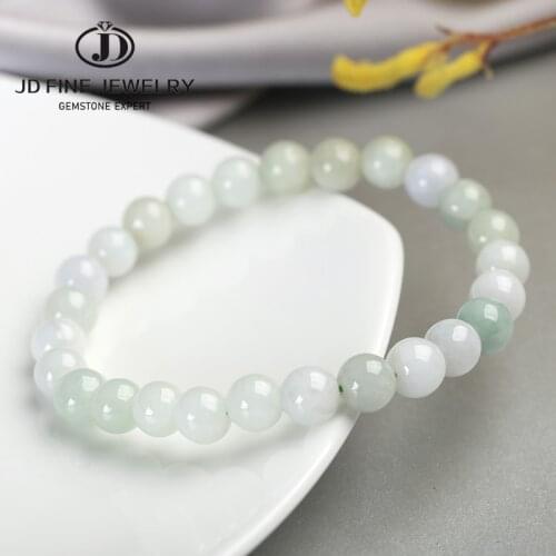 JD Beautiful Jewelry Green Natural Chalcedony Round Jade Beads Elastic Bracelet Female Wholesale High Quality Myanmar Jade