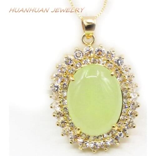 Fashion Egg Oval Drop Pendant 28x37mm Chain Necklace For Women Green Natural Stone Jades Chalcedony Pendants Diy Jewelry B3314
