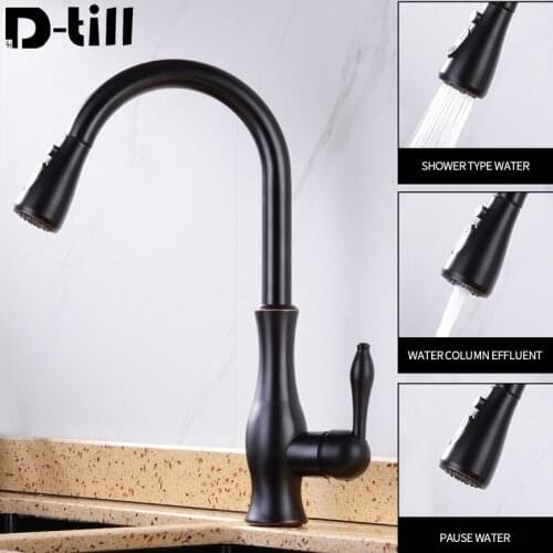 D-till Brass Faucet Gold Bathroom sink Basin Faucets Water Deck Mounted faucet Hot/cold Black pull out faucet vanity faucet