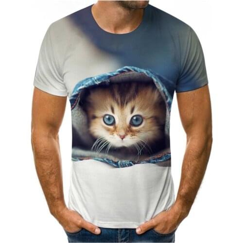 Summer fashion new T-shirts, mens and childrens favorite small milk cat, 3D printing, casual and breathable short-sleeved top