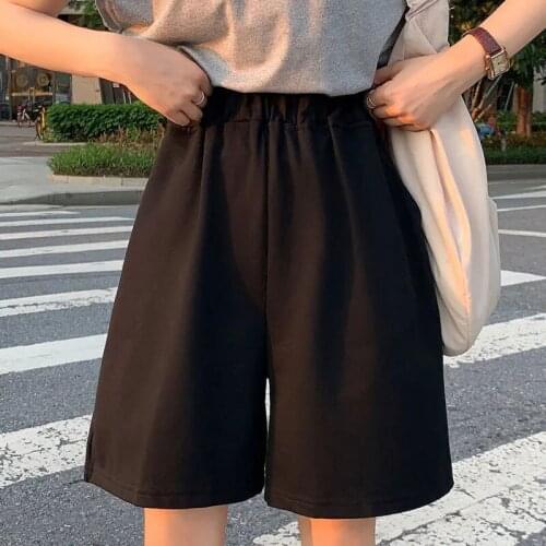 Summer Solid Color Vintage Track Shorts Women Loose High Waist Plus Size Jogger Clothes Elasticity Simple Lovely Girls Pants Y2k