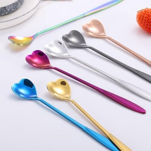 Stainless Steel Spoon Creative Colorful Coffee Mixing Dessert Honey Spoon Long Handle Flower Design Gadget Tools Accessories