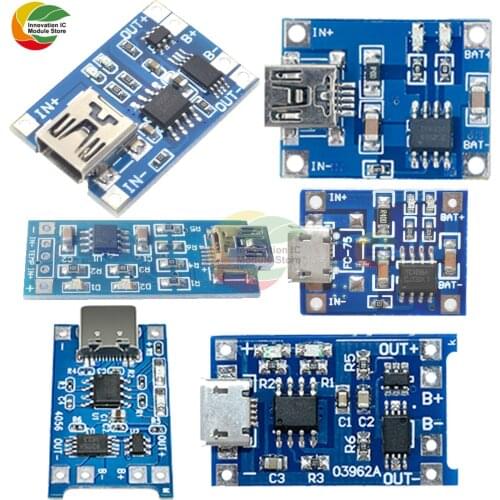 5V 1A TC4056A 18650 Lithium-ion Battery Charger Module Type-C Micro USB Mini USB Adapter Over Charge Discharge Protection Module