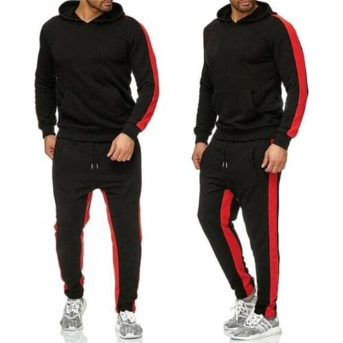 2 Pieces Sets Tracksuit Men New Brand Autumn Winter Hooded Sweatshirt +Drawstring Pants Male Stripe Patchwork Hoodies Bigsweety
