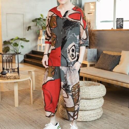 Arrival 2020 New Summer Men Set Vintage Chinese Cloud Printed Tracksuit Men Clothing Set Beach Shorts + Shirts Male Hip Hop 6XL