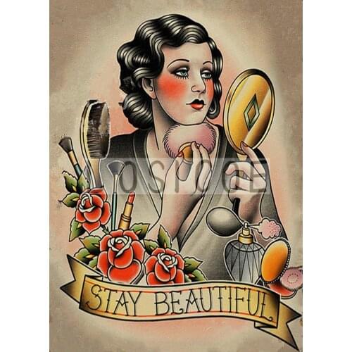 STAY BEUTIFUL 30X42 CM Tattoo Design Manuscript Painting Wall Art Retro Kraft Poster Wall Sticker Barber Shop Home Decor
