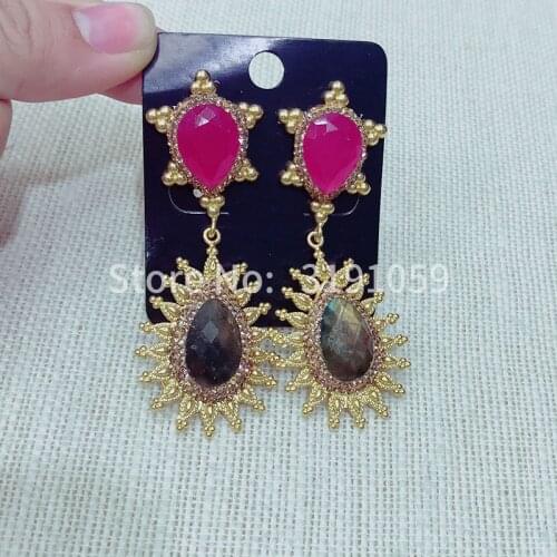 New style temperamental individual character is joker restore ancient ways gem pulls feldspar earring
