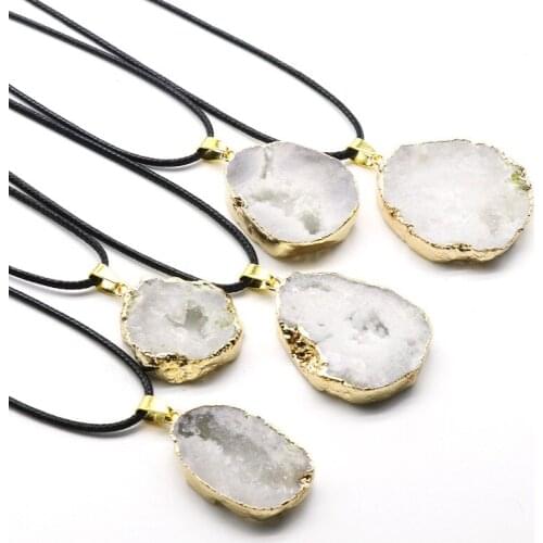 1PC Big Irregular Rock Pendulum Natural White Crystal Necklace for Women Clear Quartz Stone Pendant Necklace Healing Jewelry