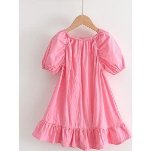 Girls Solid Color Dresses New Fashion Kids Girl Ruffles Princess Vestidos Korean Style Children Summer Party Clothing