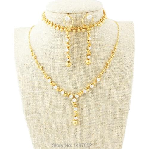 Luxury Bridal WeddingJewelry set . Gold Color Crystal Necklace/Earring/Bracelet Ethiopian/Middle EastAfrican/Nigeria Jewelry