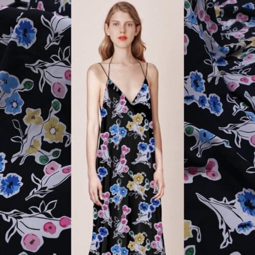 Summer Digital Printed Stretch Crepe De Chine Silk Fabric Printing Clothing Dress Shirt Cloth Per Meter Sewing Material