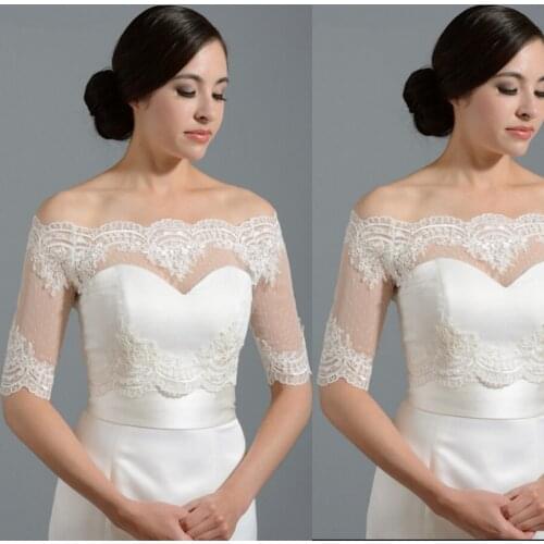 Ivory Half Sleeve Wedding Jacket Lace Dots Tulle Bridal Bolero Shrugs Wraps Capes 2020 Appliques