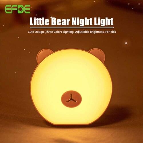 Cute Bear LED Lamp Rechargeable USB Touch Sensor Night Light Children Kids Baby Bedside Decoration Christmas Study Room Light