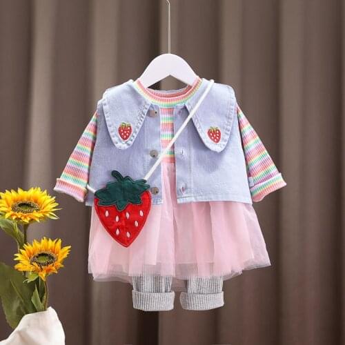 Spring Baby Girls Clothes Outfits Sets Stripe Dress Vest Pant 3Pcs Baby Clothes Set Suits for Toddler Girl Clothing Kids Costume