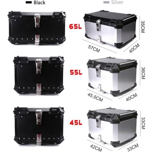 45L 55L 65L Motorcycle Rear Trunk Storage Top Tool Box Waterproof Luggage Helmet Lock Toolbox Case Alumium Accessories Universal